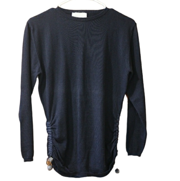 Miss Deanna Pour Toi Vintage Black Merino Wool Sweater Metal Bauble Details L